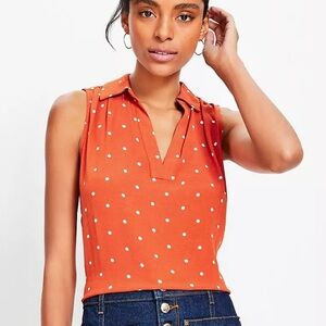 LOFT Dotted Collard V-Neck,‎ Orange, Size Small